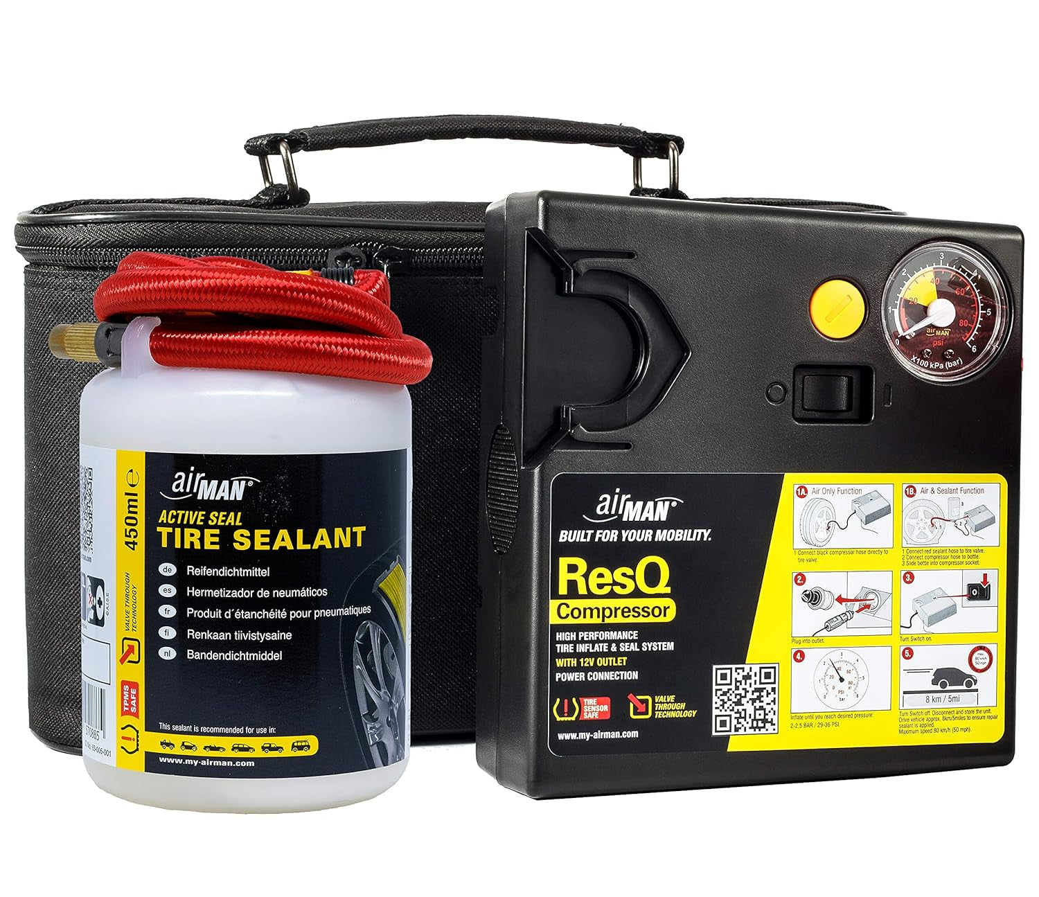 Resq Emergency Tire Repair Kit with Easy Valve Puncture Repair Sealant and Air Compressor, Compatible with All Car Makes and Models