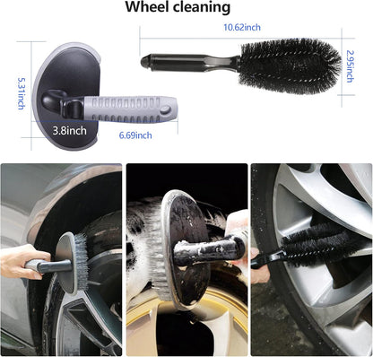 16-Piece Car Detailing Brush Set for Comprehensive Cleaning of Wheels, Interiors, and Exteriors