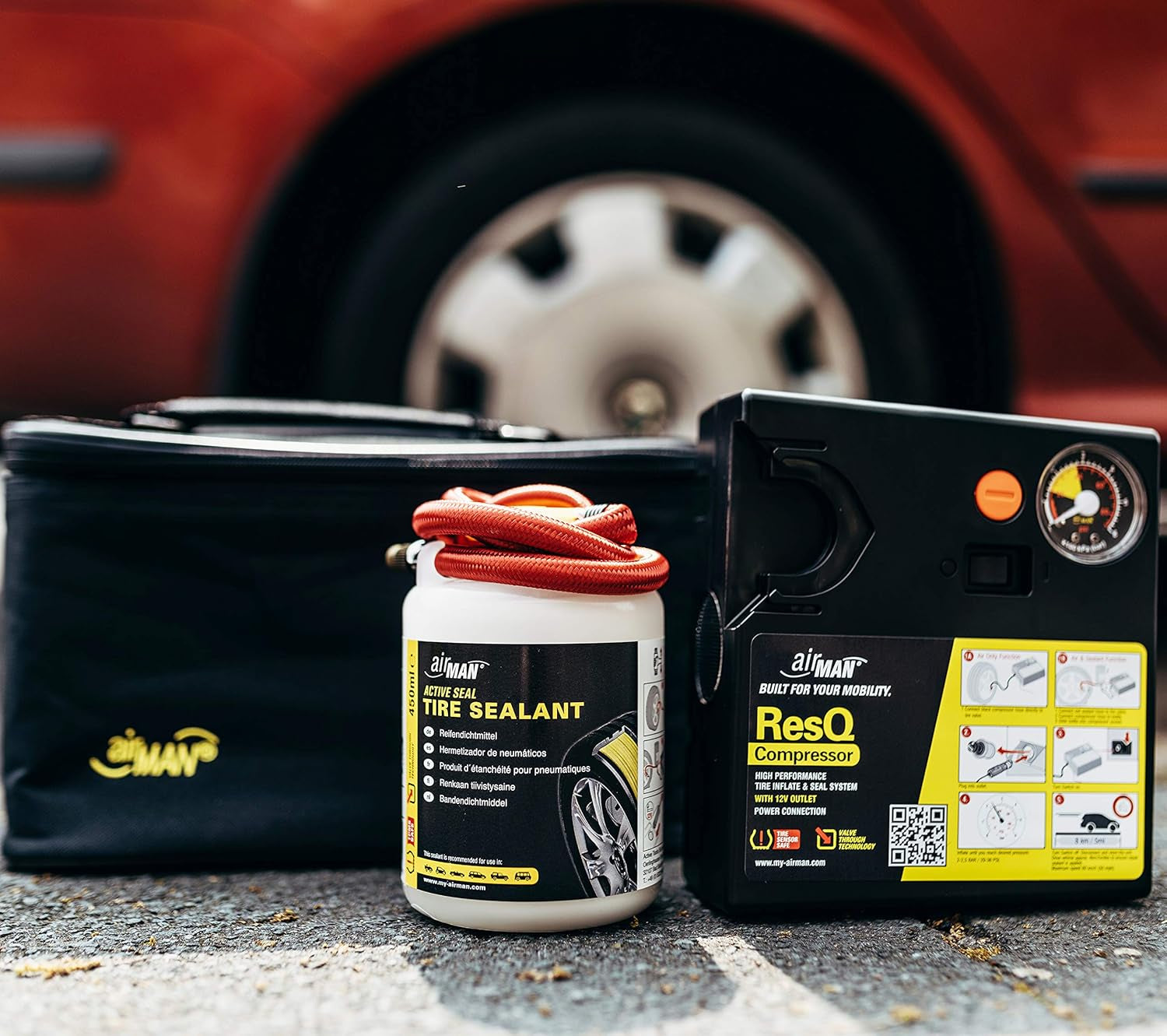 Resq Emergency Tire Repair Kit with Easy Valve Puncture Repair Sealant and Air Compressor, Compatible with All Car Makes and Models