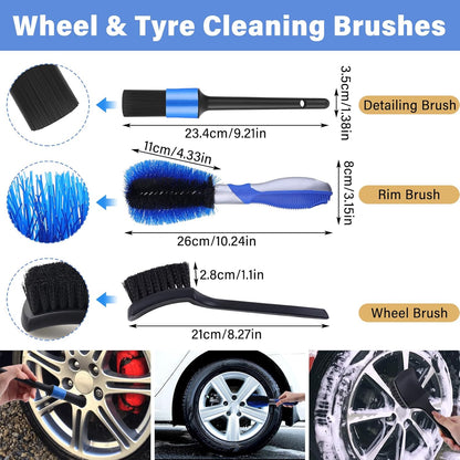 16-Piece Comprehensive Car Cleaning Kit for Exterior and Interior Care, Including Wheel Brush, Bucket, Air Vent Brush, Washing Gloves, Sponges, Window Scraper, Duster, and Detail Brush