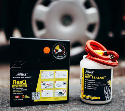 Resq Emergency Tire Repair Kit with Easy Valve Puncture Repair Sealant and Air Compressor, Compatible with All Car Makes and Models